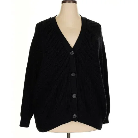Jenni Kayne Organic Cotton Cocoon Cardigan Sweater in Black XXL